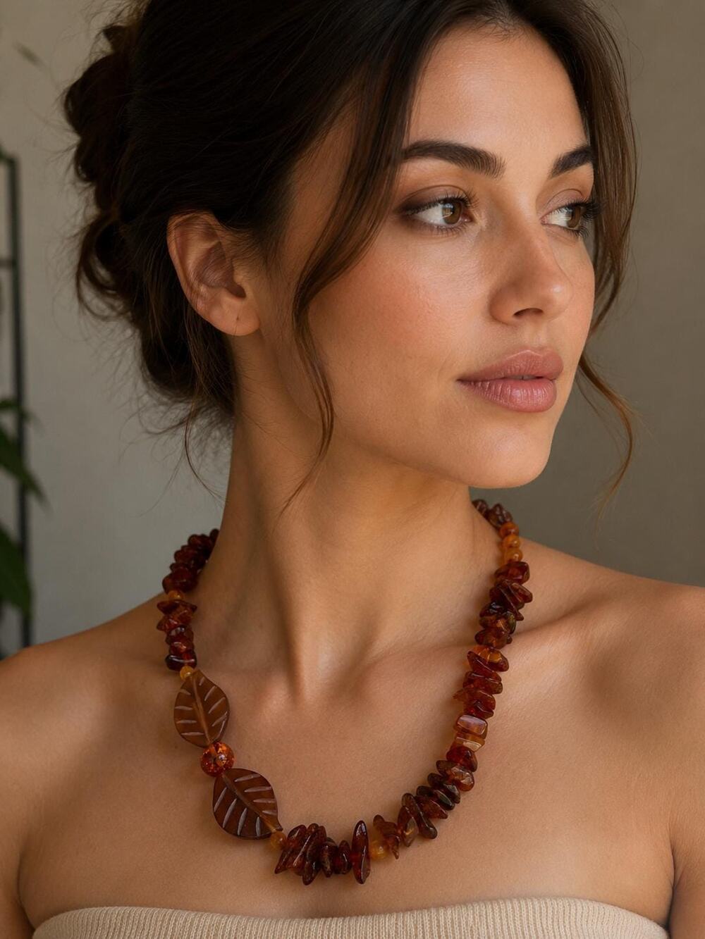 Amber Tide Leaf Necklace – Vintage Amber Tone Assemblage Necklace – OOAK